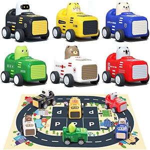 Zero Zoo Baby Toy Cars for 1 2 3+ Year Old Toddler, City Guard Series Press and Go, Pull Back Vehicle with Soft Plush Car Mat, Educational Gift for Kids, Boys and Girls