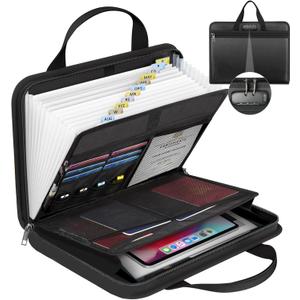 onvvippiv File Organizer Fireproof Expanding Accordion File Folder with Lock Zipper Labels13 Pockets Document Organizer Holder Storage Box Bag for Business Office Receipt Home Travel (Black)