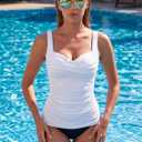 RELLECIGA Women's Tummy Control Tankini Top Twist Bathing Suit Top Ruched Swimsuit (White, M)