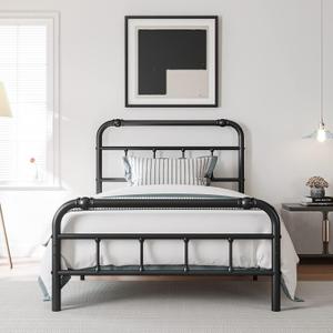 BOSRII Twin Size Bed Frame with Headboard and Footboard, 18 Inches High, 3500 Pounds Heavy Duty Metal Slats Support for Mattress, No Box Spring Needed,Noise-Free, Black, Twin-01