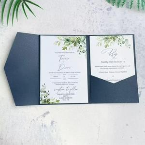 Navy Blue Wedding Invitation Card Pocket Envelopes Sturdy Shimmer Invite Cover Folder 20 sets (navy blue)