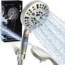 Pavezo High Pressure Shower Head Handheld 5" Large, 10-mode Portable Detachable Shower Head with Hard Water Filter, Extra Long 60" SS Hose, Anti-clog & Powerful to Clean Tile & Pets, Brushed Nickel