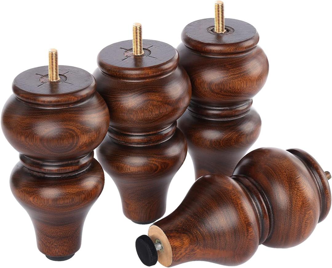Wood Furniture Legs 6 inch - Sofa Legs Set of 4 Replacement Couch Legs - Round Furniture Feet Replacement for Legs for Furniture - Sofa Legs, Chair, Dresser, Ottoman, Coffee Table, Cabinet, Etc. Brown