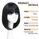 Black Bob Wig With Bangs Short Straight Black Wigs for Women Natural Looking Synthetic Wigs for Daily Cosplay Costume Wig (Black,12 Inch)