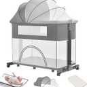 Patented Multifunctional 10 in 1 Portable Baby Crib Cot Cradle Bassinet Bedside Sleeper Swing Tilt Bed with Mosquito net And Mattress (Mink Grey) (Mink Grey)