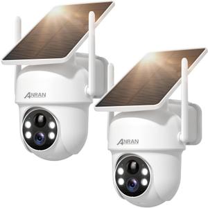 ANRAN Solar Security Cameras Wireless Outdoor,2K Cameras for Home Security with Fixed Solar Panel, 360 PTZ for Home Surveillance,2.4G WiFi, PIR Human Detection, 3MP Color Night Vision, 2 Pack