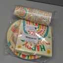 Retro Rainbow Themed Happy Birthday Party Supplies Set - Vibrant Disposable Paper Plates, Cups and Napkins - Fun & Colorful Design for Boys/Girls - For 16 Guests