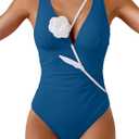 Eomenie Women's One Piece Swimsuit Slimming Tummy Control Bathing Suit Plunging V Neck Color Blocking 2025 Swimwear (Blue, L)