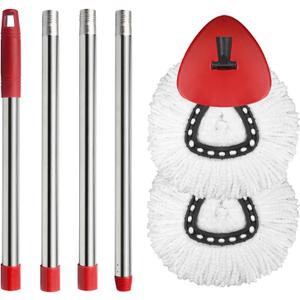 Hibaby 2 Spin Mop Head Replacement, 1 Base, 1 Mop Handle (30-58in) Combo Mops Set Compatible with OCedar EasyWring RinseClean Microfiber Mops (White (1-Tank System)