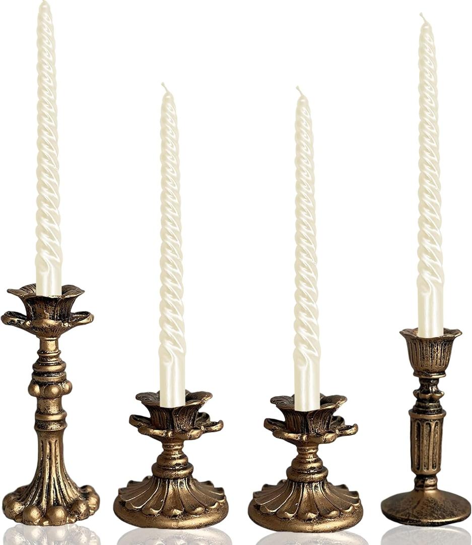 Vintage Candlestick Holder for TaperResin Candle Holder Antique BronzeDecorative for Home Decor Centerpiece for Wedding Party, Wedding Anniversary DecorationSet of 4(AABC)