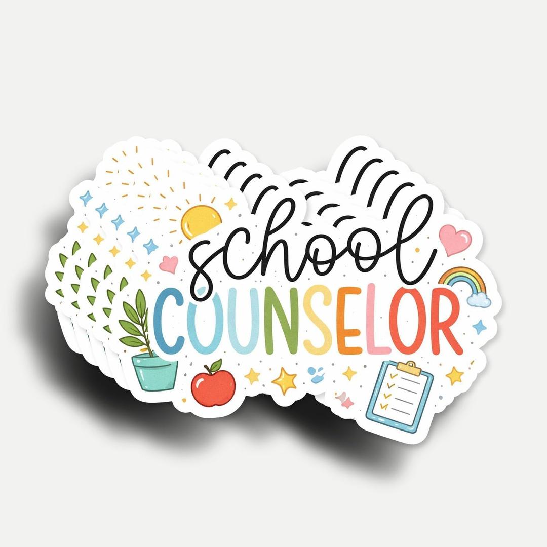 2 x (5Pcs) School Counselor Sticker 3 Inch, Colorful Appreciation Gift Vinyl Waterproof Stickers On Teacher's Day for Laptop, Book, Water Bottles, Car, Phone