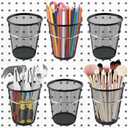 6 Sets Pegboard Cups with Ring, Metal Pegboard Bin with Hooks, Black Multipurpose Pegboard Organizer Accessories Pencil Holder Peg Boards for Desk Classroom Office Garage Workshop