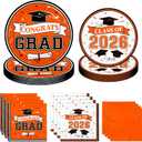 Orange Graduation Plates and Napkins Class of 2026 Grad Congrats Party Supplies Disposable Paper Plates Napkins for 2026 Graduation Party Decorations, Serve 50
