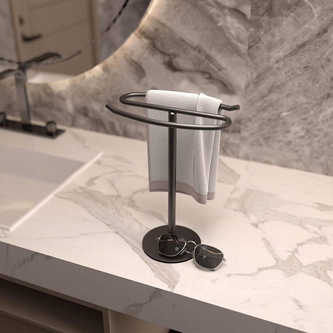 Stand Countertop Hand Towel Holder, Towel Rack Free Standing, Towel Bar Hanger for Bathroom Kitchen Black