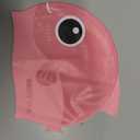 Kids Swim Cap Animal Head Silicone Swimming Fun Cartoon Blue Shark Pink Fish waterproo for Long and Short Hair Boys and Girls (Pink 20.5cm)