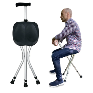 Portable Adjustable Folding Walking Cane with Seat Allows Durability While Walking and Convenience for Sitting, Alloy Crutch Chair, Anti-Slip Lightweight Walking Stick for Seniors