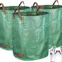 Gardzen 3-Pack 72 Gallon Yard Waste Bags, Reusable Heavy Duty Collapsible Garden Leaf Bags with Plastic Ring, Stand-Up Yard Waste Bin for Leaves, Lawn Debris & Grass Clippings