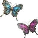 LIFFY Metal Butterfly Wall Decor,2Pack 12" Glass Butterfly Outdoor Wall Art Sculptures,Hanging Garden Decor Outside for Home,Yard,Fence,Patio