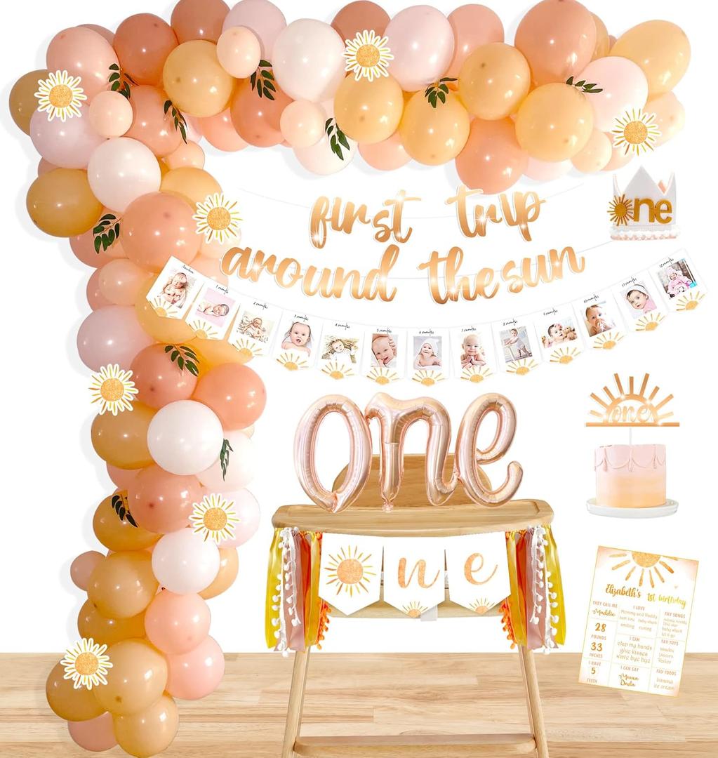 First Trip Around The Sun Birthday Decorations, Boho Sun 1st Birthday Decoration, You Are My Sunshine Party Supplies, Muted Sun Dessert Table Backdrop for 1st Birthday Girl, Sun Theme 1st Birthday Party Supplies