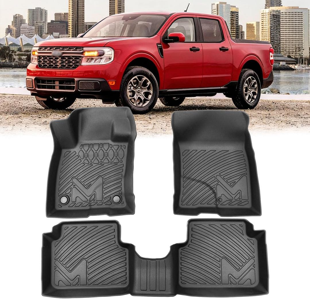 TPE Automotive Floor Mats Custom for 2022-2026 Ford Maverick (Not for Hybrid) &21-25 Bronco Sport, All Weather Cover Protection Waterproof Black Floor Liner Front & Rear Row Full Set Car Mats, 3PCS