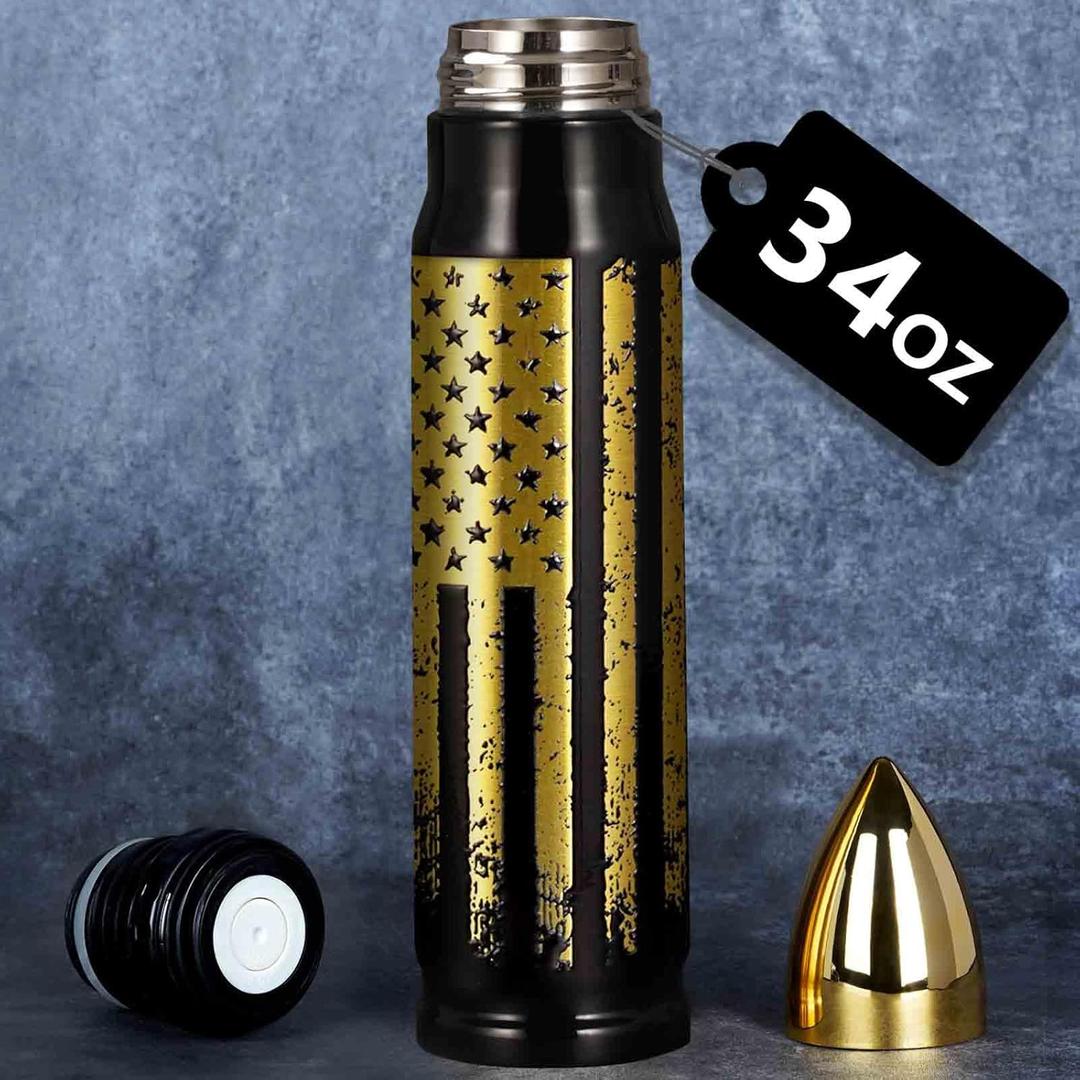 Gifts for Men Him - 34 oz Black Tumbler American Flag Bullet Tumbler - Bullet Cup for Dad - Easter Stocking Stuffers for Men Husband Dad - Anniversary Birthday Husband Mens Gift 2026