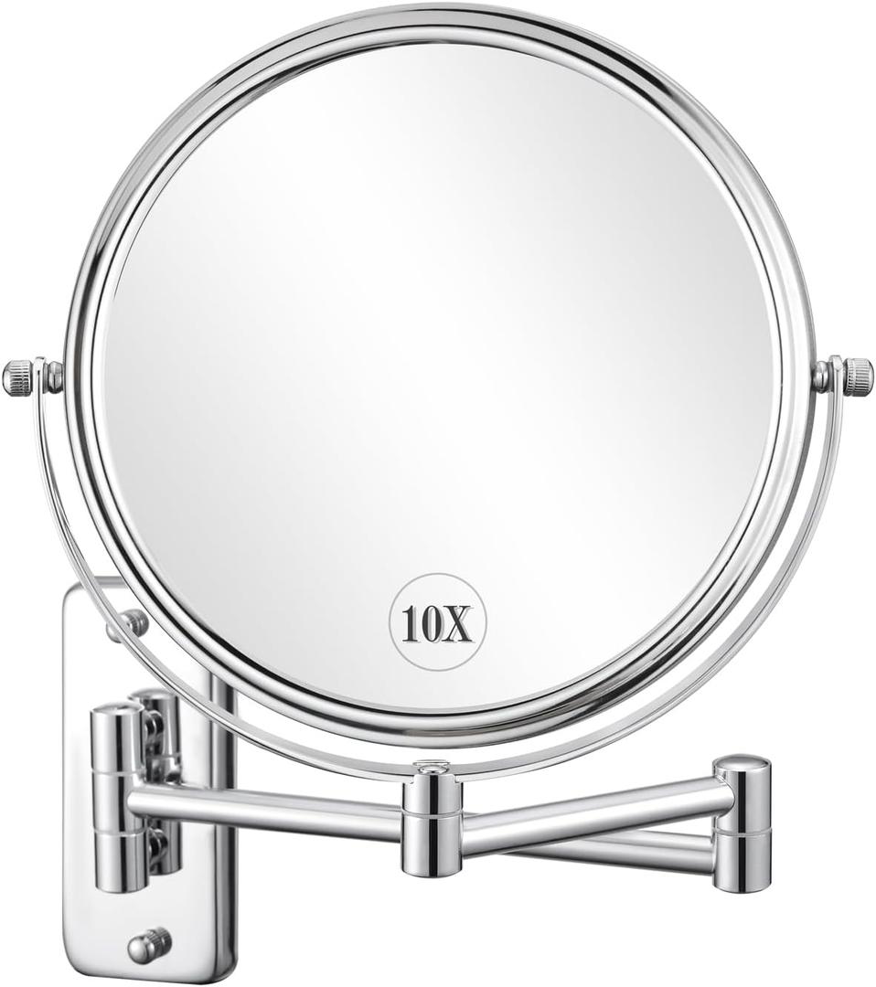 2 x DECLUTTR 8 Inch Wall Mounted Magnifying Mirror with 10x Magnification, Double Sided Vanity Makeup Mirror for Bathroom, Chrome Finished