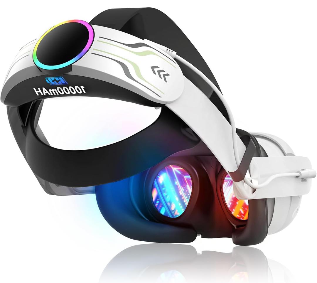 RGB Head Strap for Oculus/Meta Quest 3/3s Head Strap with Battery 10000mAh Pack for Extended 8 Hrs of Playtime, Fast Charging VR Power, Adjustable Elite Strap Enhanced Support and Balance in VR