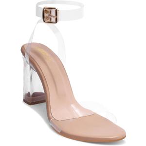 Transparent Block Heels for Women and Girls Clear Heels, Nude Heels for Women, Stylish Block Heel Sandals for Party, Evening & Casual Wear, Size 41
