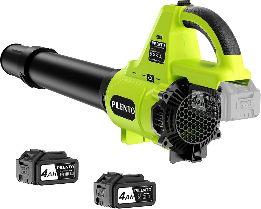 Leaf Blower Cordless with 2 x 4.0Ah Battery Operated and Fast Charger, 580CFM 180MPH Electric Leaf Blower, 3 Speed Mode, 20V Powered Handheld Blowers for Lawn Care, Blowing Leaves, Small Gravel, Green