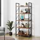 Shintenchi Bookshelf, 5 Tier Bookshelf, Tall Bookcase Shelf for CDs/Movies/Books, Home Office Bookcase Shelf Storage Organizer, Modern Book Shelf for Bedroom/Living Room/Home Office, Rustic Brown
