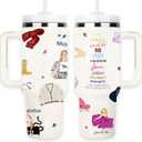 Funny Christmas Tumbler for Women Girls, 40 oz Stainless Steel Insulated Travel Tumbler, Christmas Coffee Mug with Lids and Straws, Xmas Cups Keep Drinks Cold & Hot, Singer Merch White Elephant Gifts