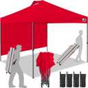 Eurmax USA NOMATTER ONE-Person Open&Close 10x10ft Pop Up Canopy Tent,Portable Shelter Canopy for Outdoor Events with 1 Removable Sidewall,Instant Canopies,Temporary Sunshade,Bonus 4 Sand Bags(Red)
