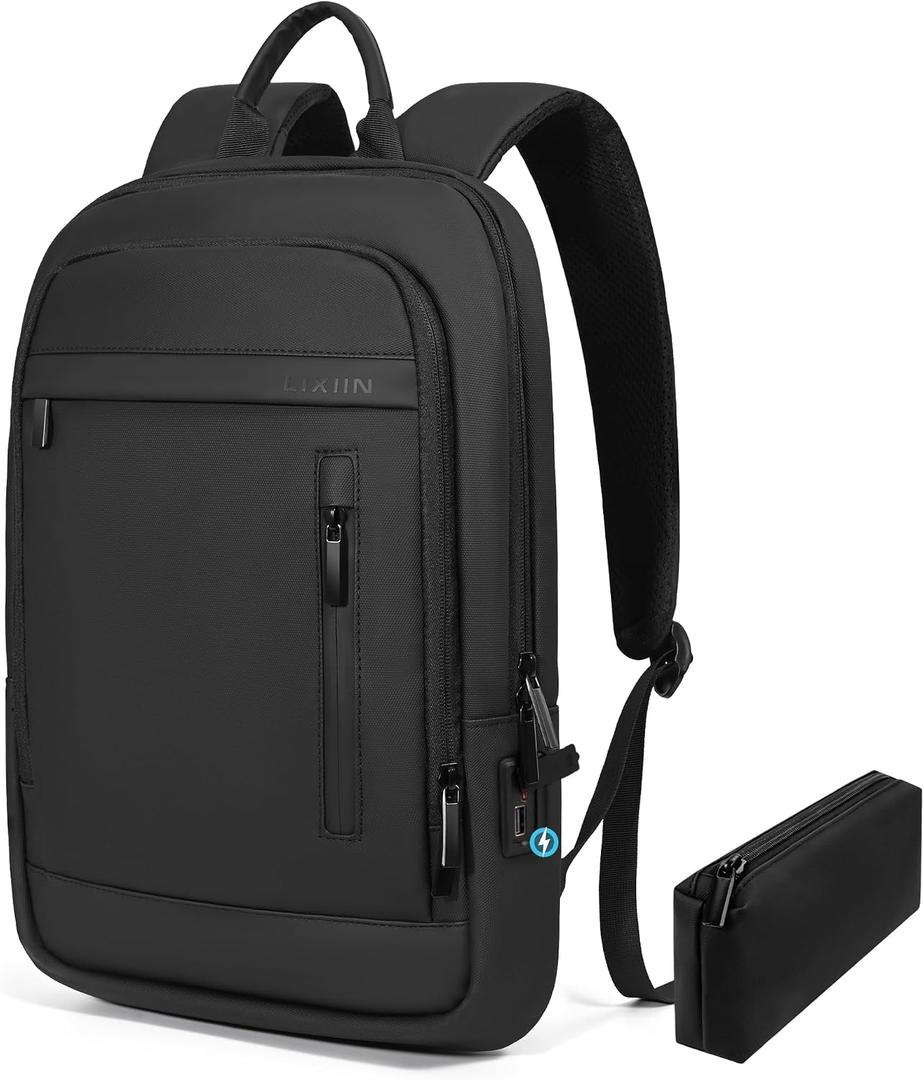 Business Backpack for Men Lightweight Commute Laptop Backpack Anti-Theft Water Resistant Backpack for 15.6 Inch Computer for Daily Office Work with Small Bag (Black, 15.6")