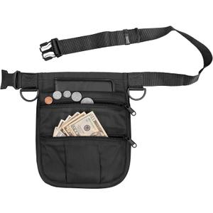 Micro Waist Apron (Black) 4 Pockets with Zippers & Adjustable Clip Belt For Kitchen Cooking Restaurants Waiters Servers BBQ