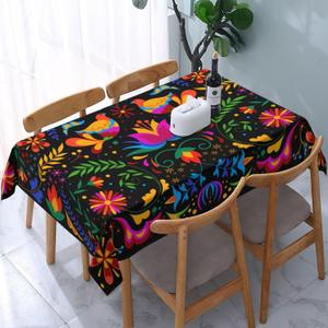 Mexican Floral Table Cloth, Waterproof Mexican Flower Tablecloth for Kitchen Dining Room, Picnic Party, Weddings, Outdoor Indoor 54x72 in Rectangle Black Table Cover