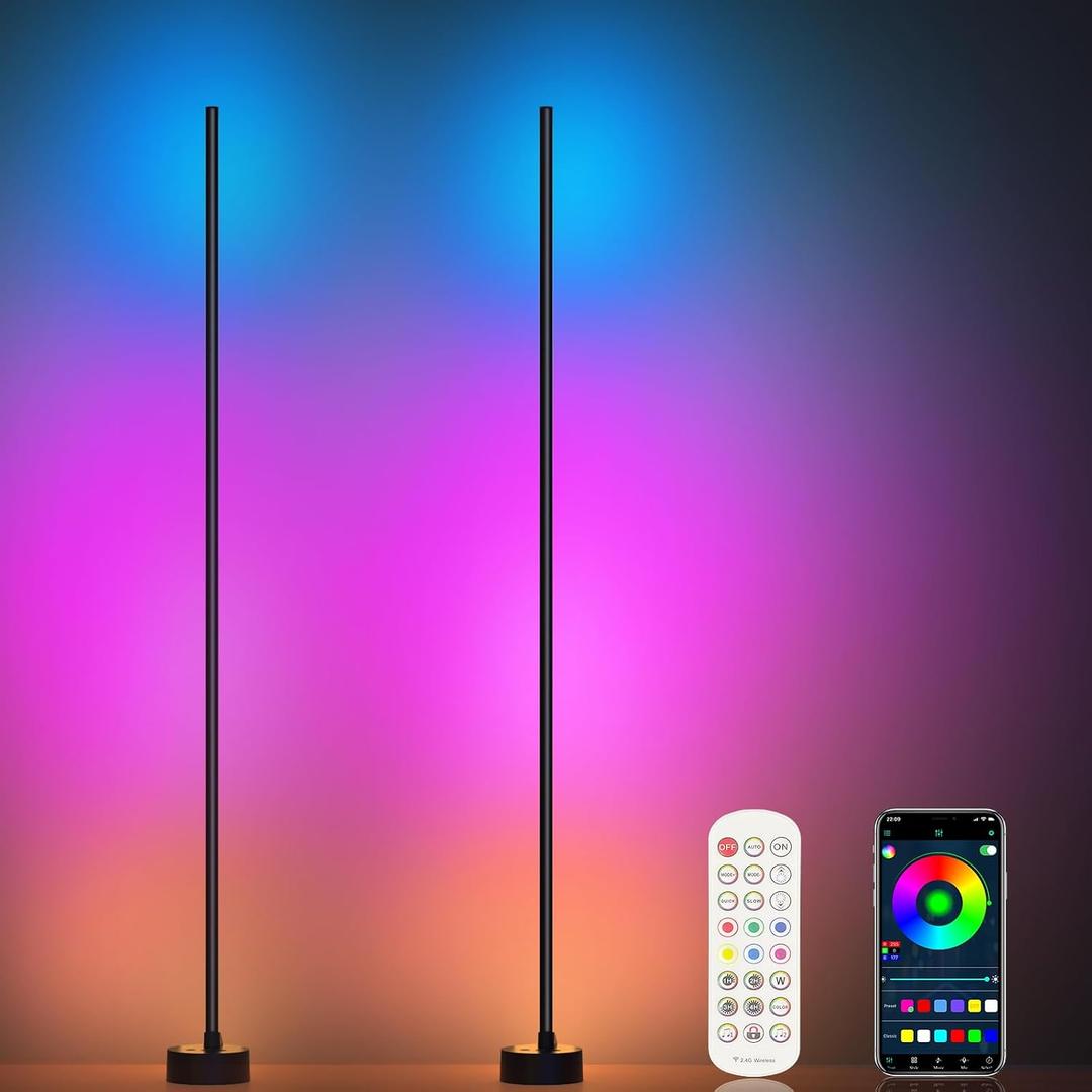 Miortior Corner Floor Lamp, 2 Pack LED Corner Lamp with App/Remote/Button Control, Smart RGB Floor Lamp with 16 Million DIY Colors & 68+ Scene, Music Sync for Living Room, Bedroom, Gaming Room