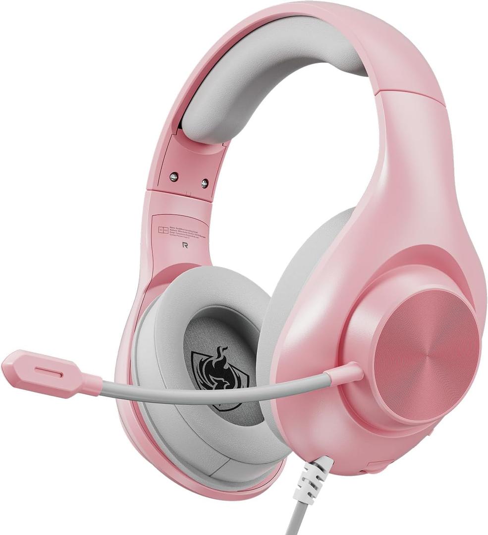 Gaming Headset for PS5 PS4 PC, Wired Headsets with 7.1 Surround Sound, H-7 Gaming Over Ear Headphones with Noise Cancelling Flexible Mic Memory Earmuffs, for PC/PS5/PS4/XboxSeries X/S/Switch (Pink)