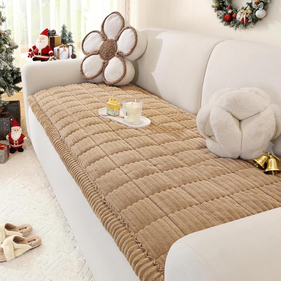 Couch Cover for Dogs Washable, Pet Couch Covers for Sofa, Soft Fuzzy Sectional Sofa Cover L Shape, Thick Couch Protector Pet Friendly, Paw Cart Dog Mat for Couches and Sofas (27.6" x 82.7", Khaki)