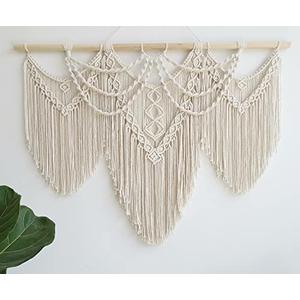 large macrame wall hanging - Boho Tapestry Macrame Wall Decor Art- Chic Bohemian Handmade Woven Tapestry Home Decoration for Bedroom Living Room Apartment Wedding Party - 43"x32" (Beige-fringe)