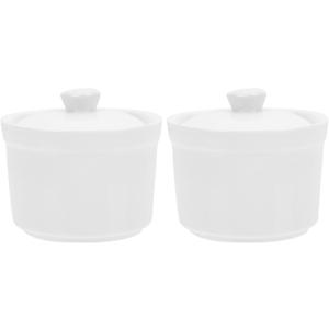 Luxshiny Ceramic Stew Pot with Lid Set of 2 3.54 Inch Soup Bowls Microwave Oven Freezer Safe Steamed Egg Pot for Home Restaurant Kitchen Use