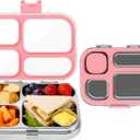 MISS BIG Stainless Steel Bento Box for Kids, 28oz 4 Compartments Lunch Box with Clear Lid and Lidded Sauce Cup, 304 Metal Food Container, BPA-Free, Dishwasher Safe for SchoolPink
