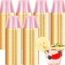 supernal 100 Pcs Pink Plastic Cups, 9oz Pink Disposable Cups with Gold Rim, Plastic Wine Cocktail Glasses Perfect for Party, Wedding and Birthday, Cute Cocktail Party Cup Disposable