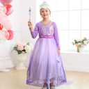 Elsa Dress for Girls Purple Princess Costume for Kids Cosplay with Wig for Halloween Party (Purple)