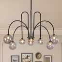 8 Lights Modern Sputnik Chandelier Large Luxury L41 Black Mid Century Smoke Glass Globe Ceiling Pendant Lighting Contemporary for Foyer Staircase Living Dining Room Kitchen