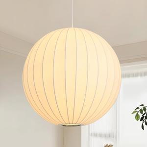Globe Silk Pendant Light 20in, White Imitation Silk Lampshade, Globe Pendant Light Simple Chandelier for Living Dinning Room Kitchen Island Bedroom Restaurant Cafe
