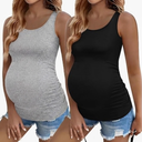 Ekouaer 2 Pack Women Maternity Tank Tops Ruch Side Basic Shirts Summer Postpartum Tops Sleeveless Pregnancy Workout Clothes, Large