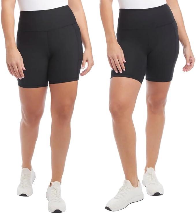 Danskin Womens 2 Pack Midweight Bike Short (US, Alpha, Medium, Regular, Black Salt Rib/Black Salt)