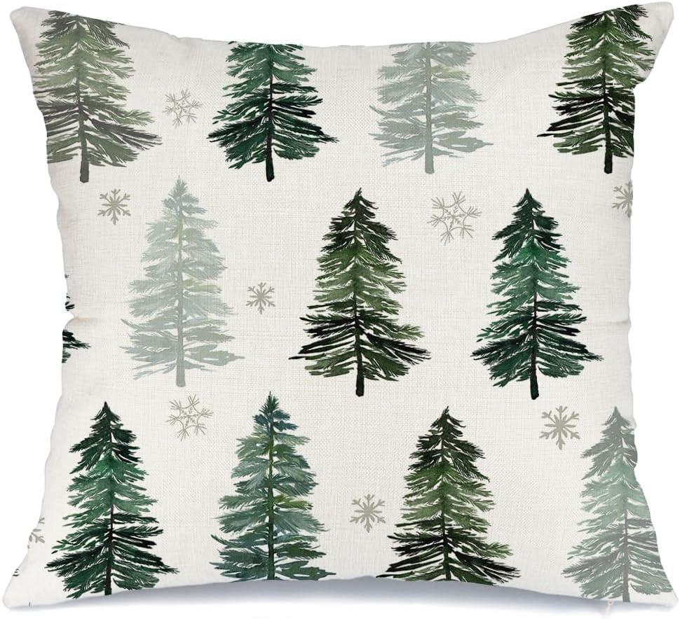 AACORS Christmas Pillow Cover 16X16 Inch Christmas Tree Snowflake Decoration Holiday Farmhouse Winter Pillow Case Decor for Home Sofa Couch (Green) AA223-16