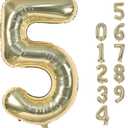 Champagne Gold Balloon Number 5, 40 Inch Large Self Inflating Foil Number Balloons 0-9, Light Gold Digital 5 Helium Balloon for 5th Girls Boys Women Birthday Party Graduation Anniversary Decorations