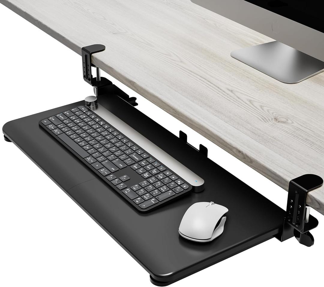 Keyboard Tray Under Desk Slide, 25.6"(30 Including Clamps) x 11.8" Height Adjustable Slide-Out Keyboard Drawer with C Clamp, Ergonomic Pull Out Platform Computer Drawer for Typing, Black